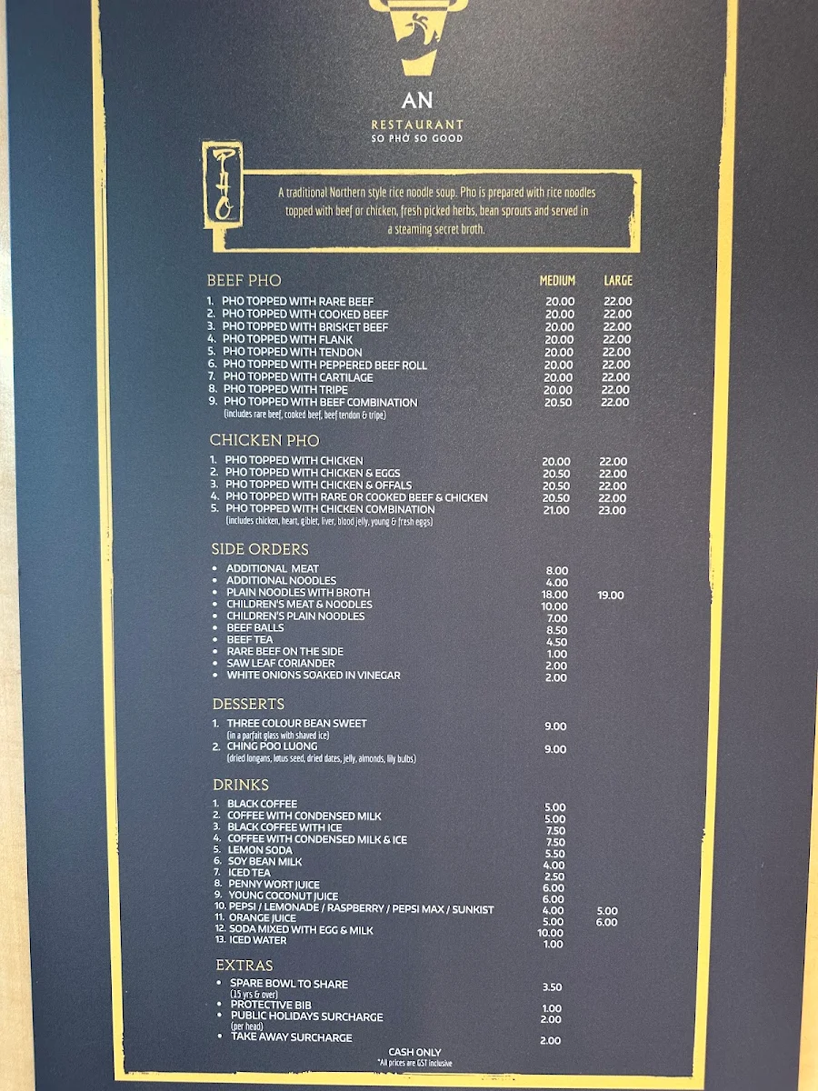 Menu, AN Restaurant