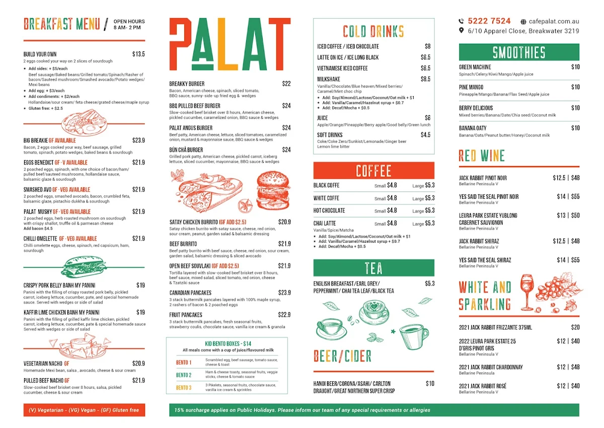 Menu, Café Palat