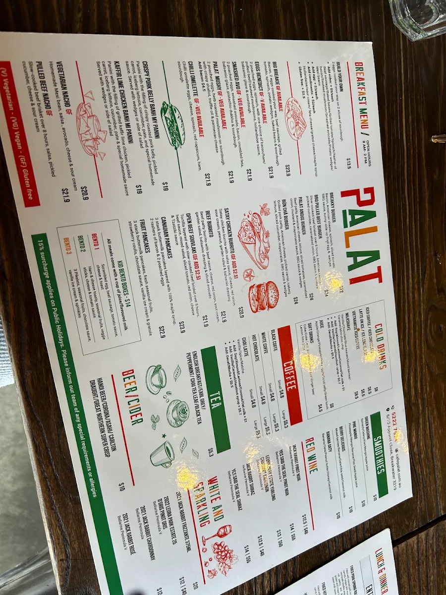 Menu, Café Palat