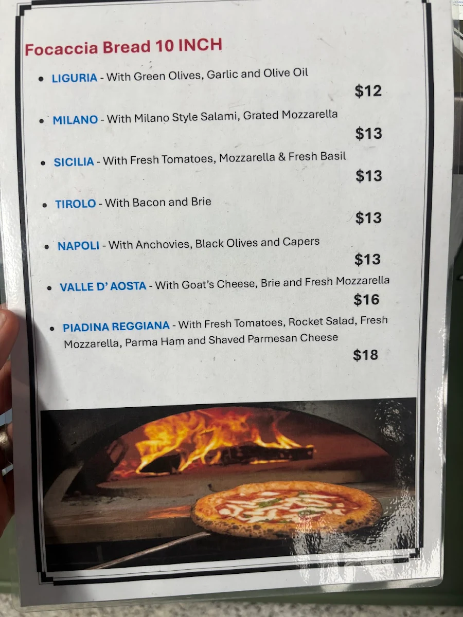 Menu, Tano's Italian Fresh Food