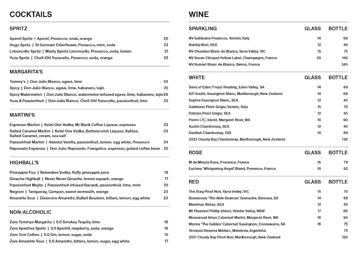 Menu, Jacksons on George