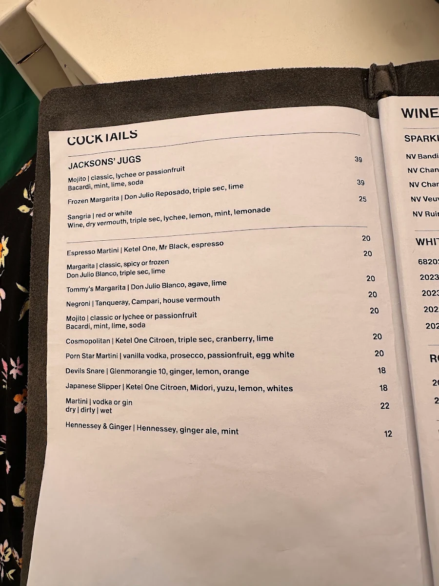 Menu, Jacksons on George