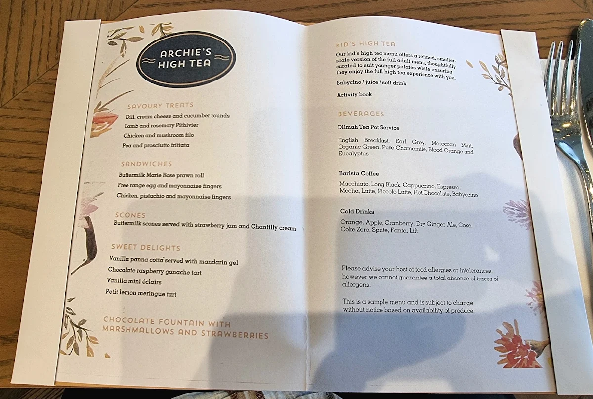 Menu, Archie's Farm Restaurant & Bar