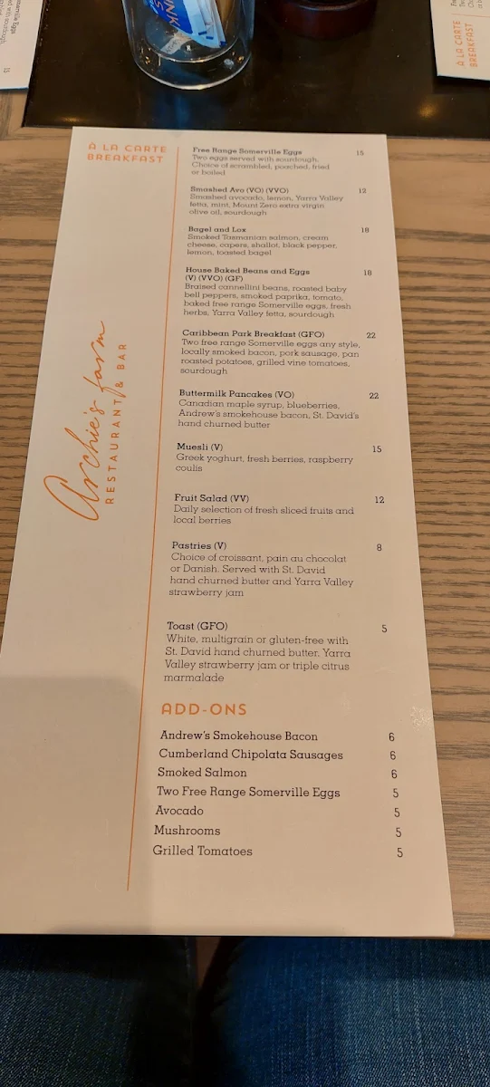 Menu, Archie's Farm Restaurant & Bar