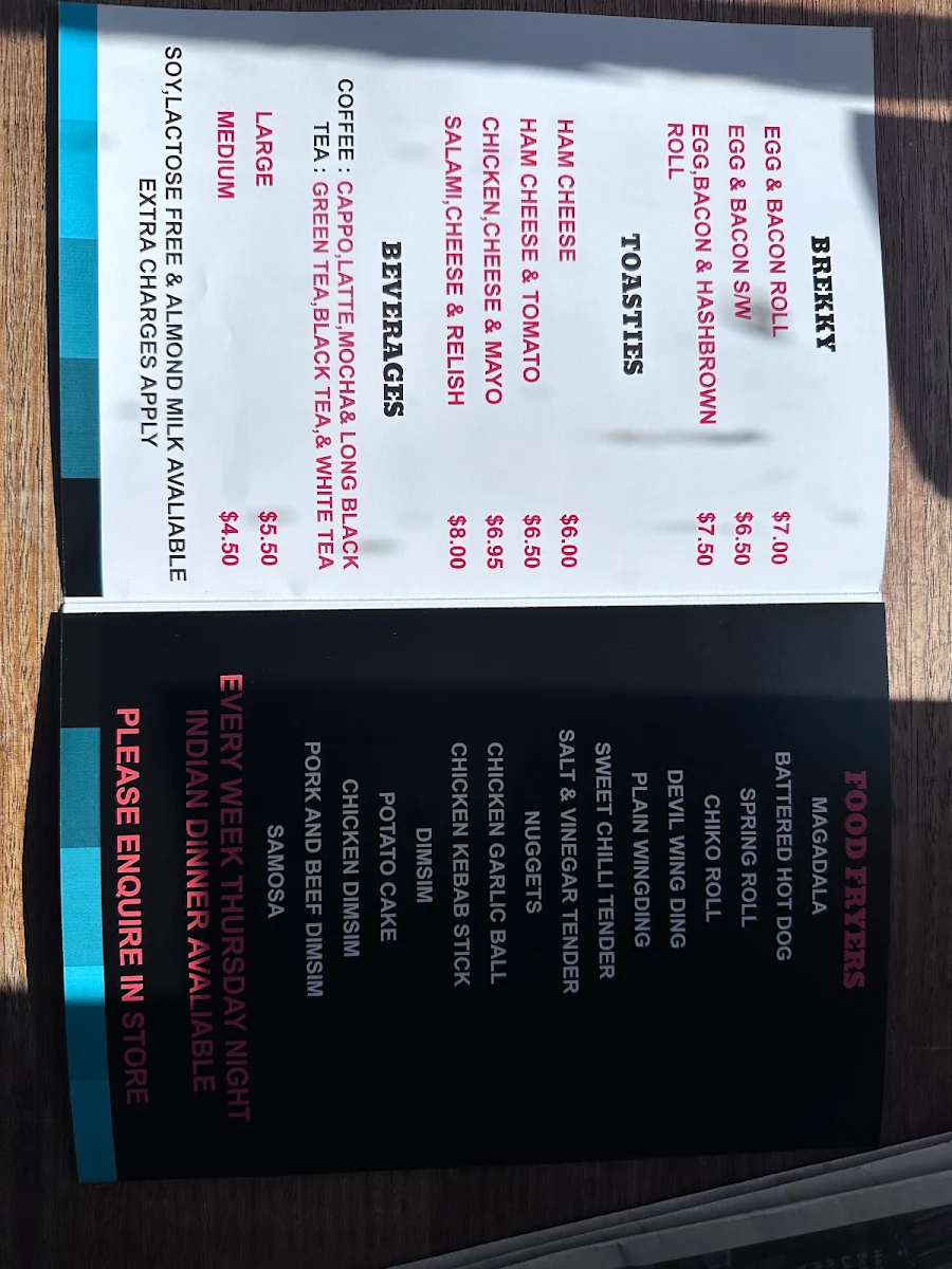 Menu, Talbot Lpo Food truck & General store