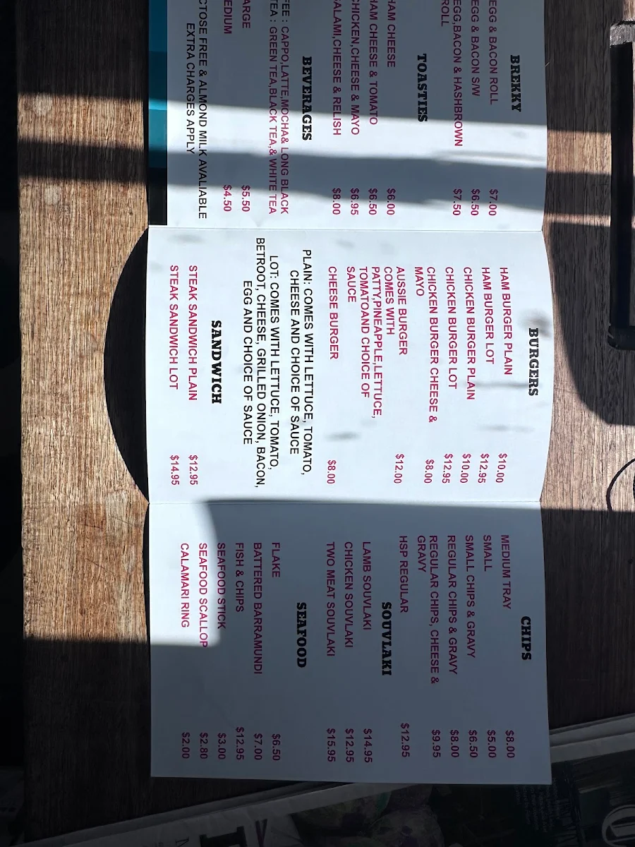 Menu, Talbot Lpo Food truck & General store