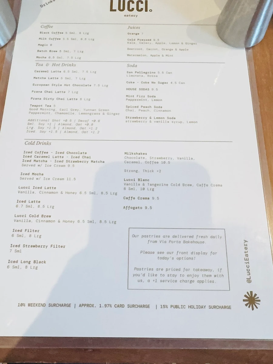 Menu, Lucci Eatery
