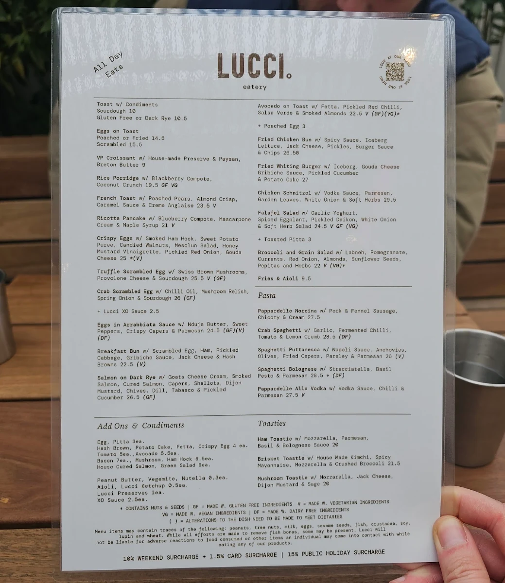 Menu, Lucci Eatery