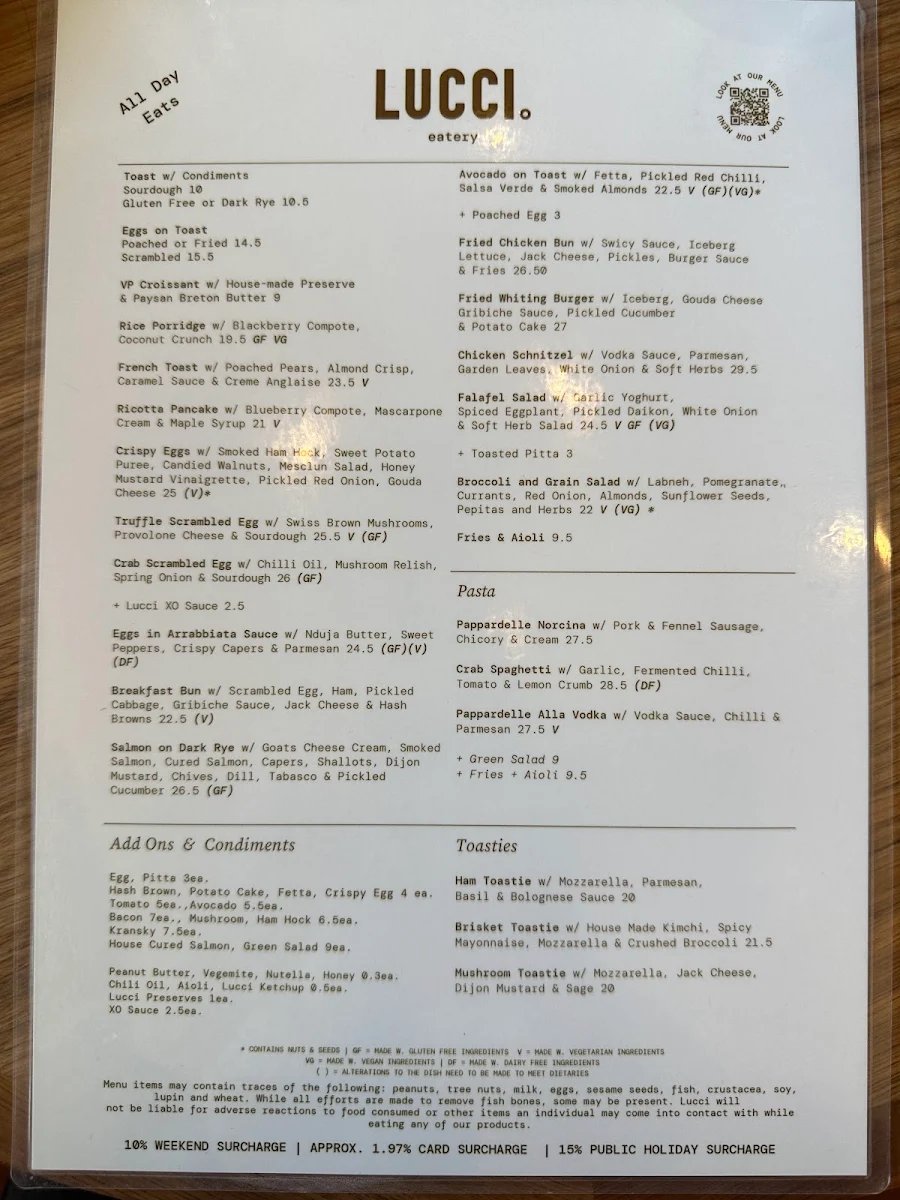 Menu, Lucci Eatery