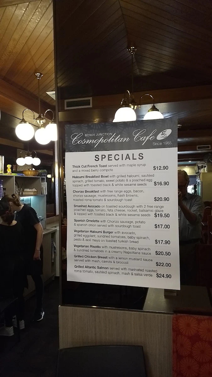 Menu, Cosmopolitan Cafe Bondi Junction