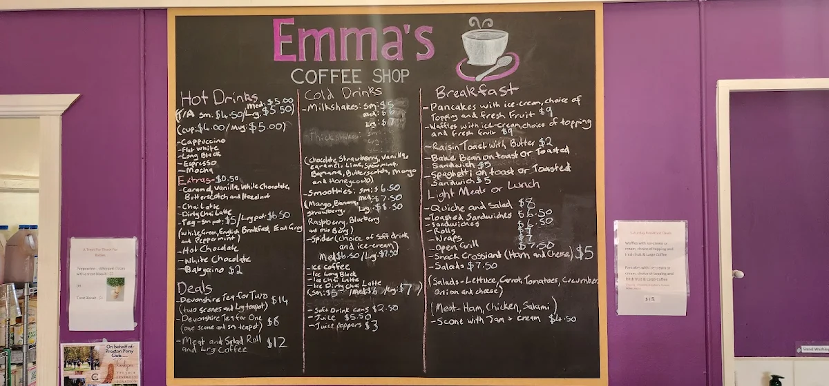 Menu, Emma’s Coffee shop