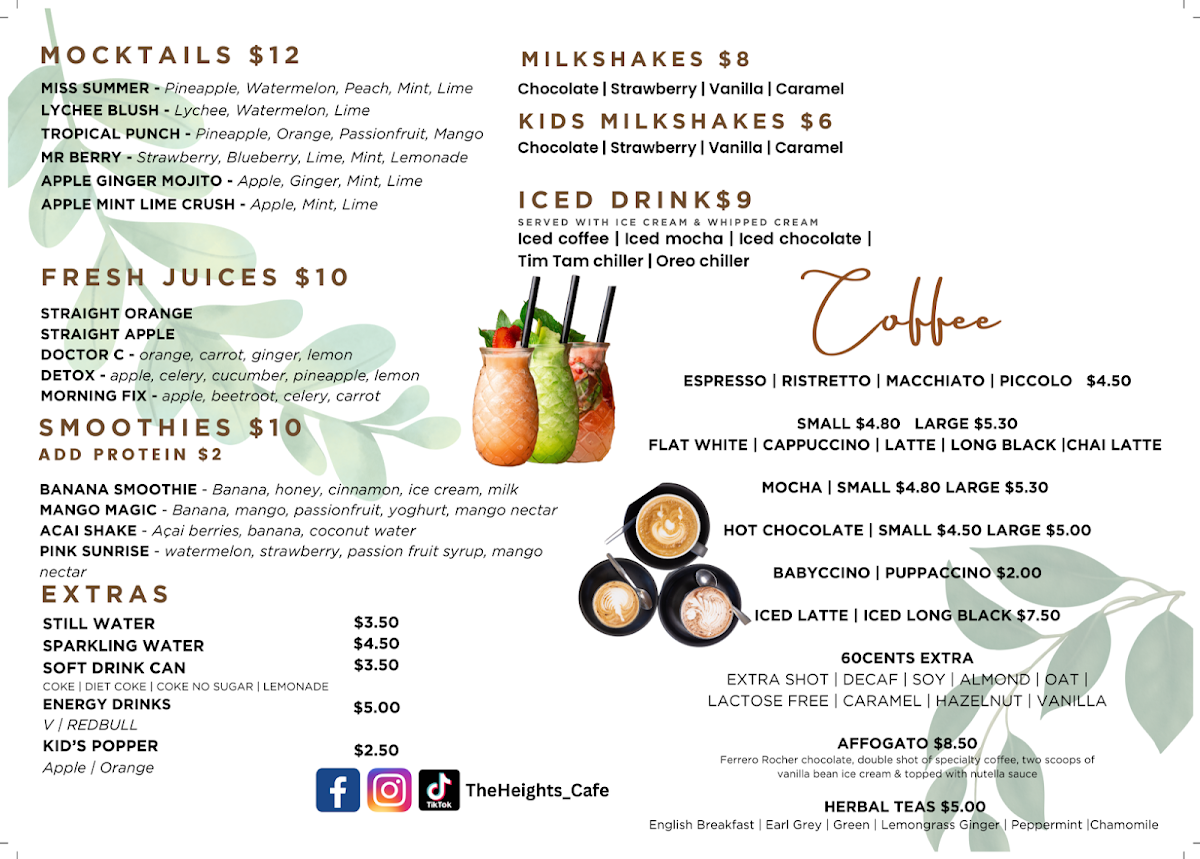Menu, The Heights Cafe AU