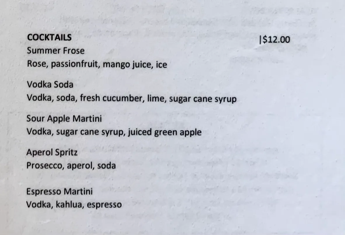 Menu, The Heights Cafe AU