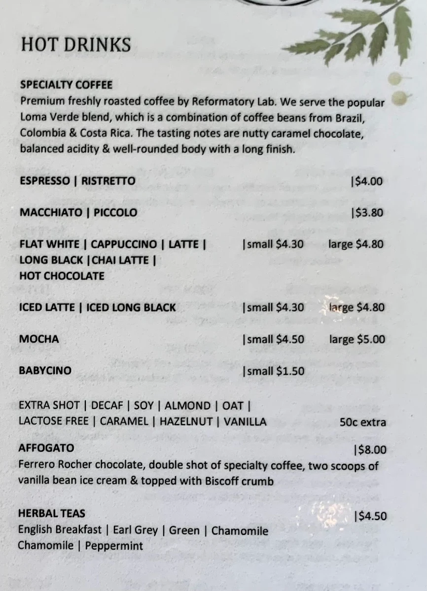 Menu, The Heights Cafe AU