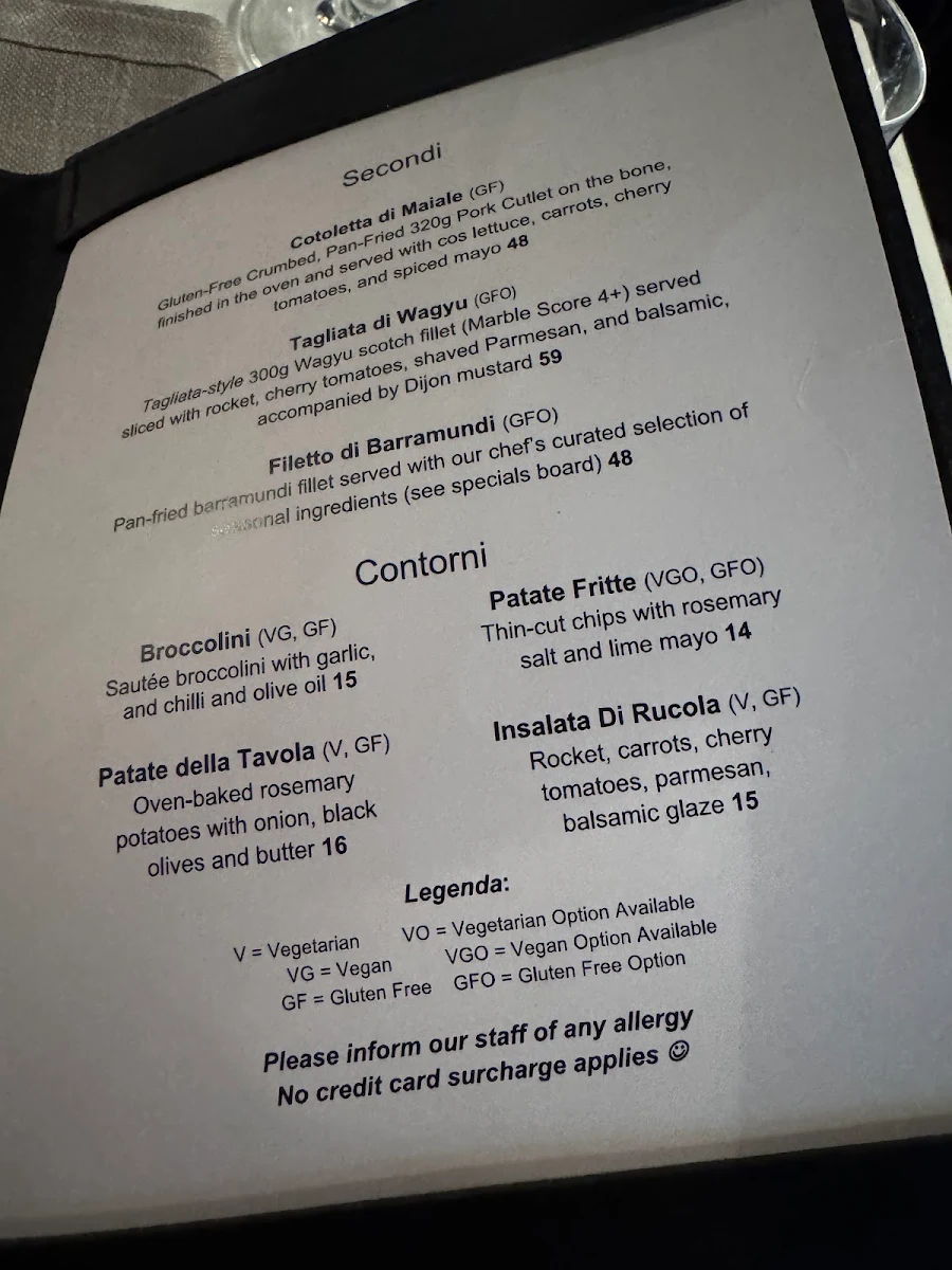 Menu, TÁVOLA Restaurant