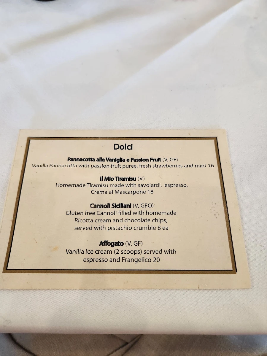 Menu, TÁVOLA Restaurant