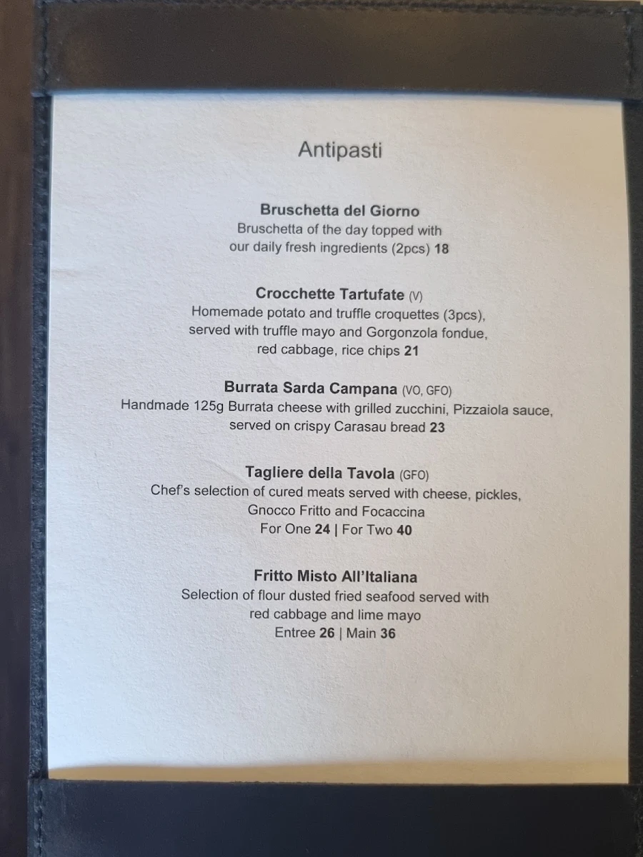 Menu, TÁVOLA Restaurant
