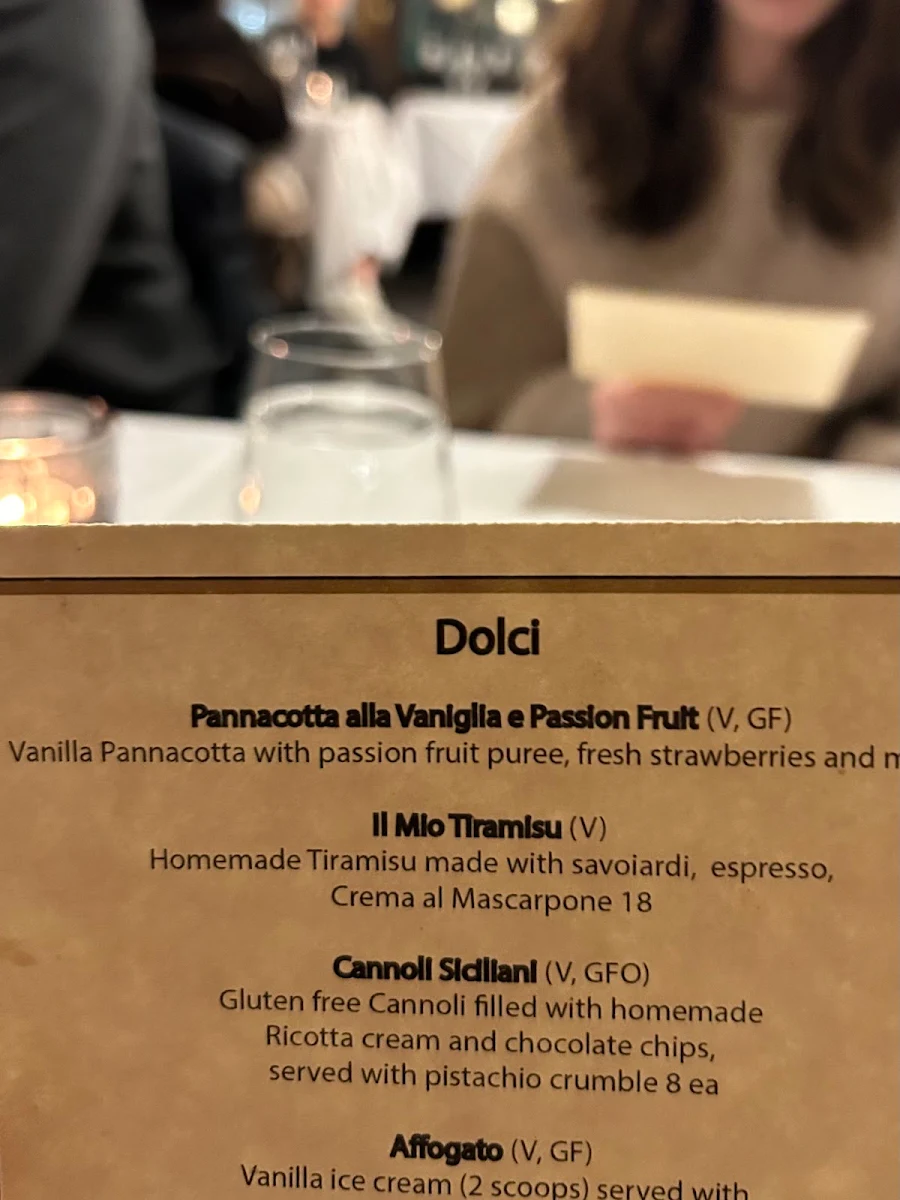Menu, TÁVOLA Restaurant