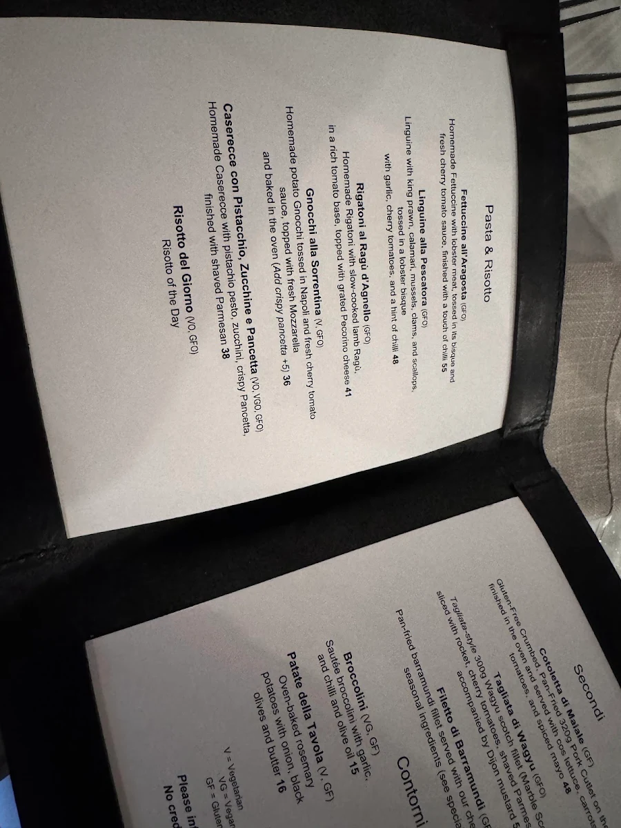 Menu, TÁVOLA Restaurant