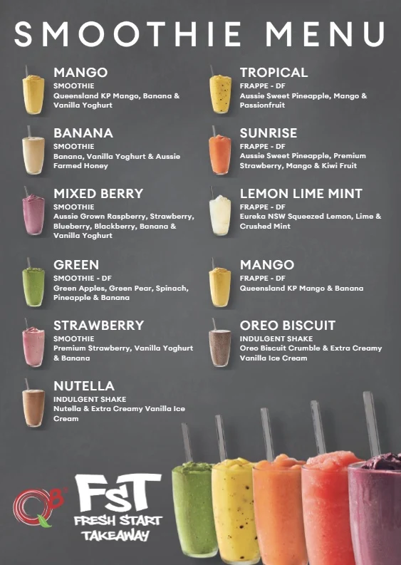 Menu, Fresh Start Takeaway