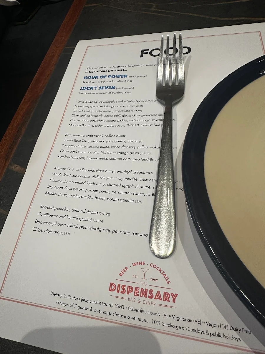 Menu, The Dispensary Bar & Diner