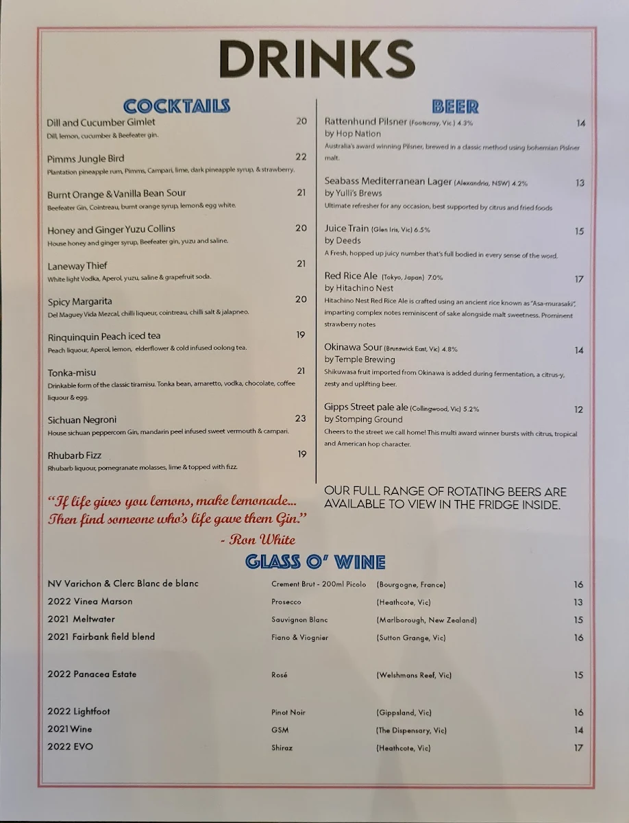 Menu, The Dispensary Bar & Diner