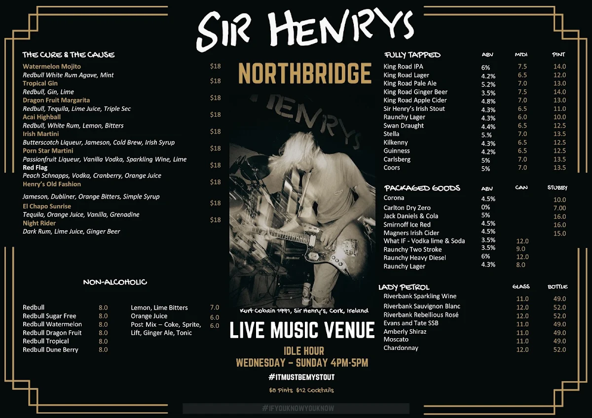 Menu, Sir Henry's