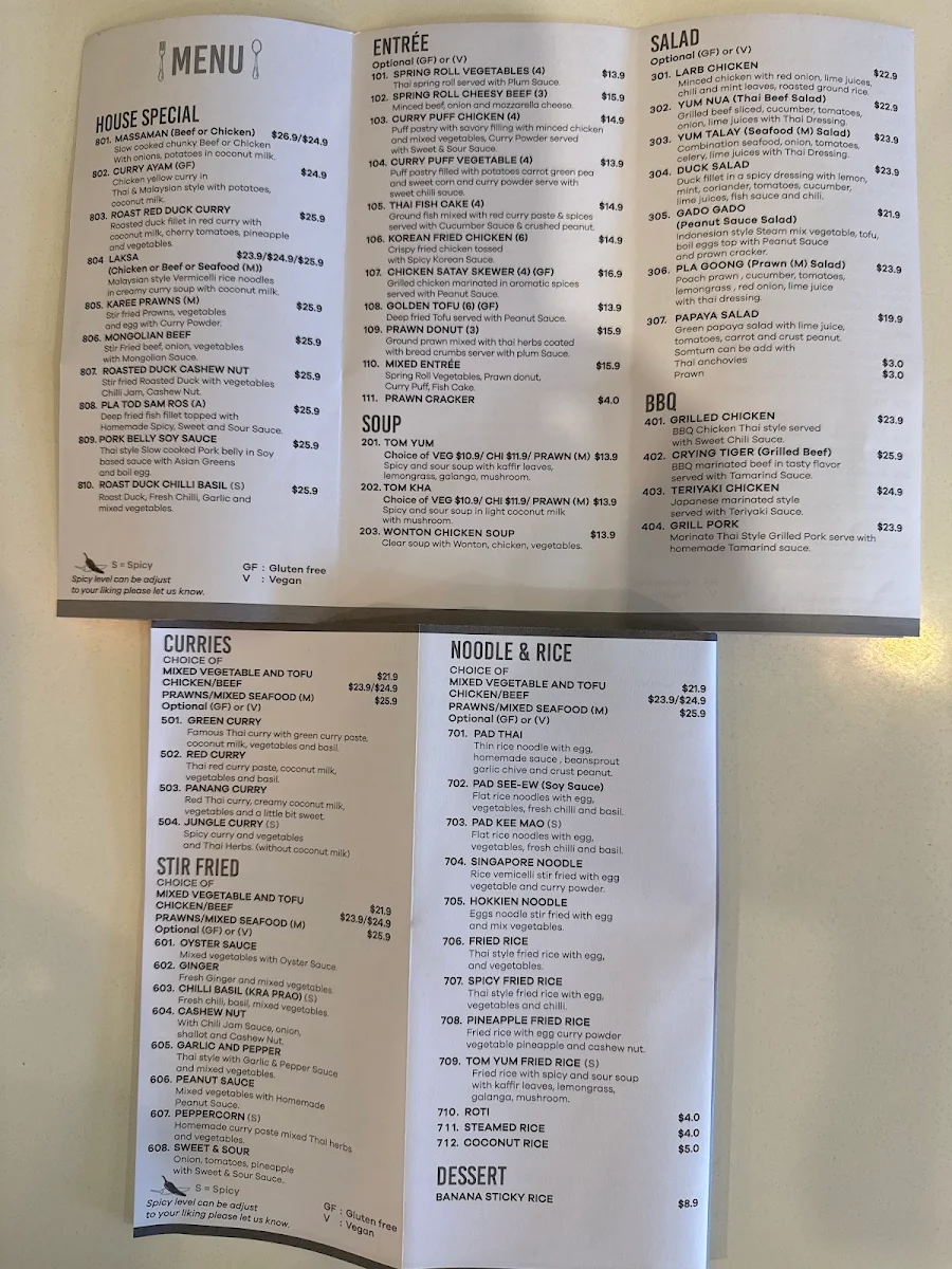 Menu, Jack's Thai @ Nairne