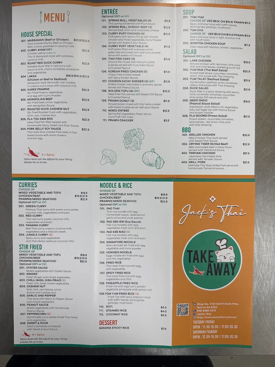 Menu, Jack's Thai @ Nairne