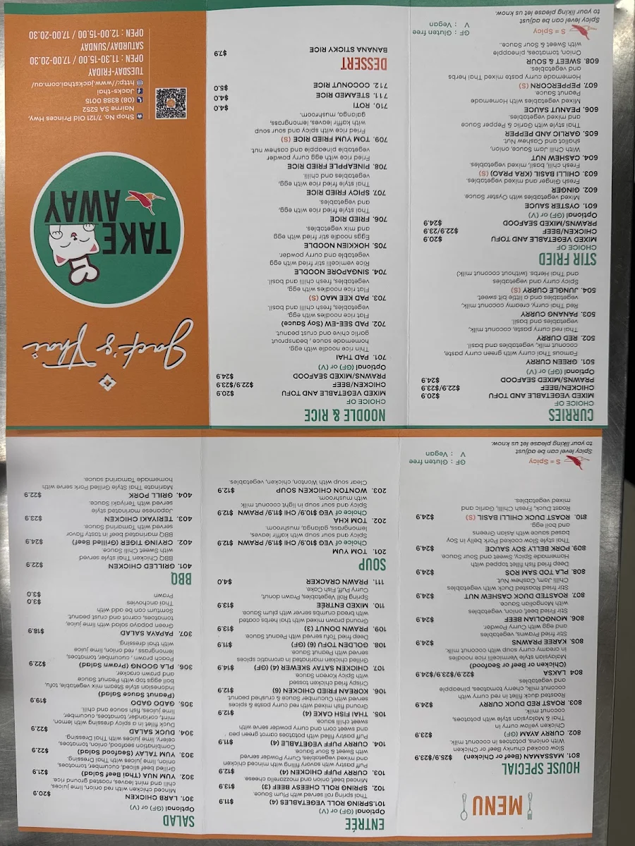 Menu, Jack's Thai @ Nairne