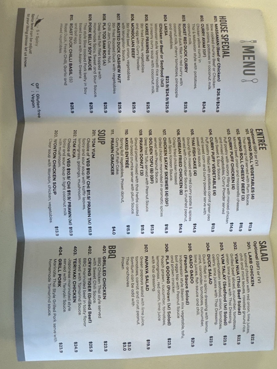Menu, Jack's Thai @ Nairne