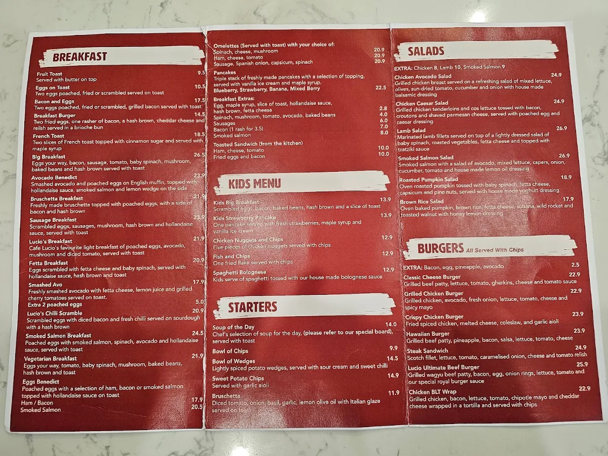 Menu, Cafe Lucio