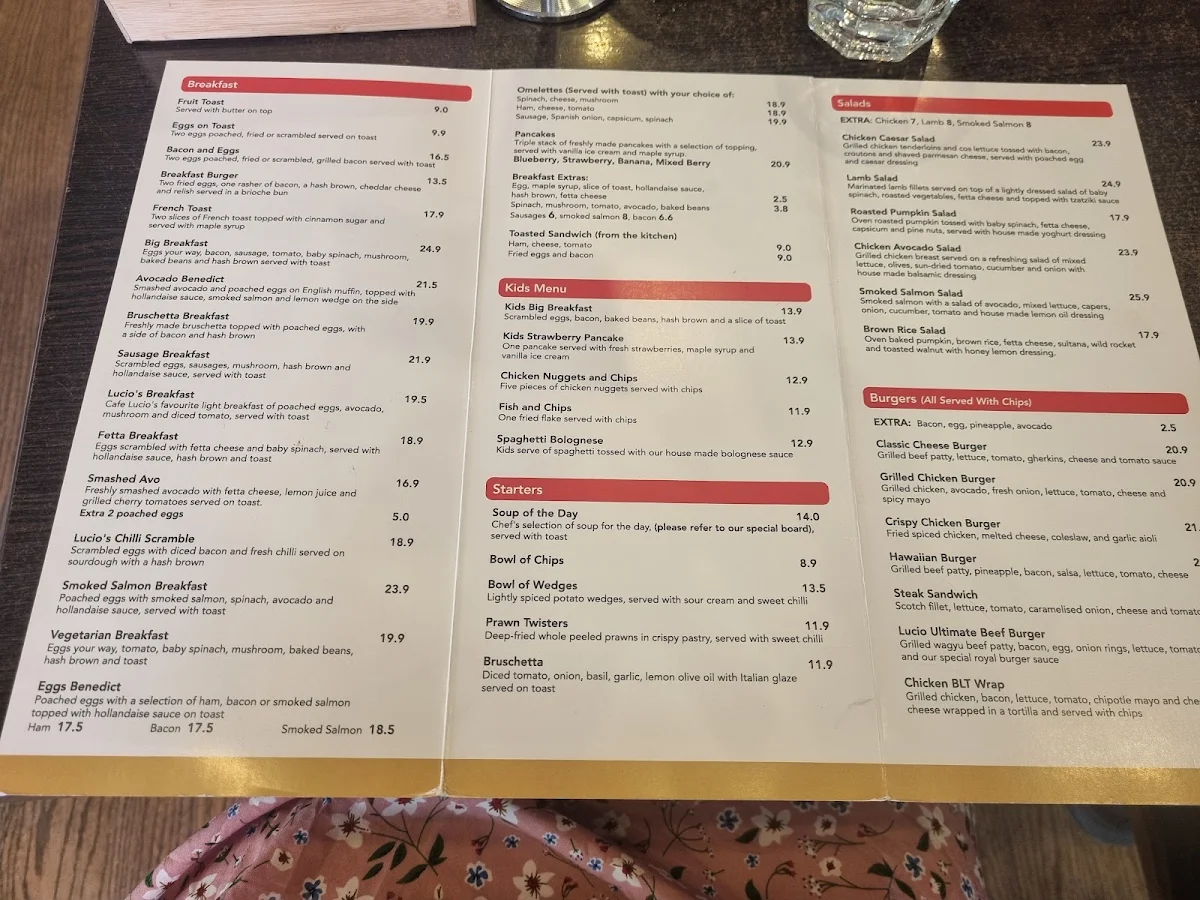 Menu, Cafe Lucio