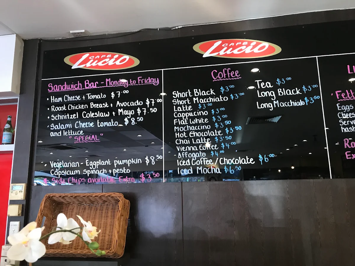Menu, Cafe Lucio