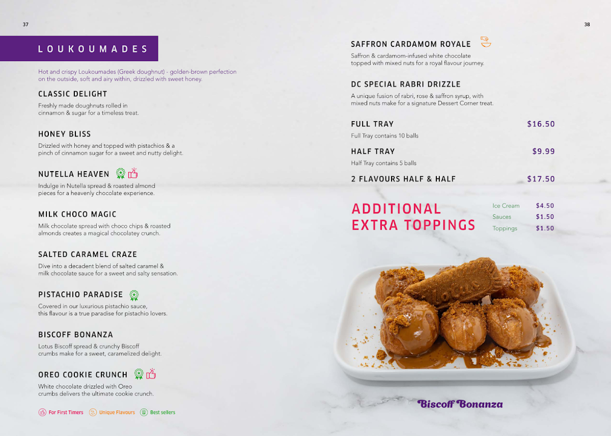 Menu, Dessert Corner Lounge Truganina