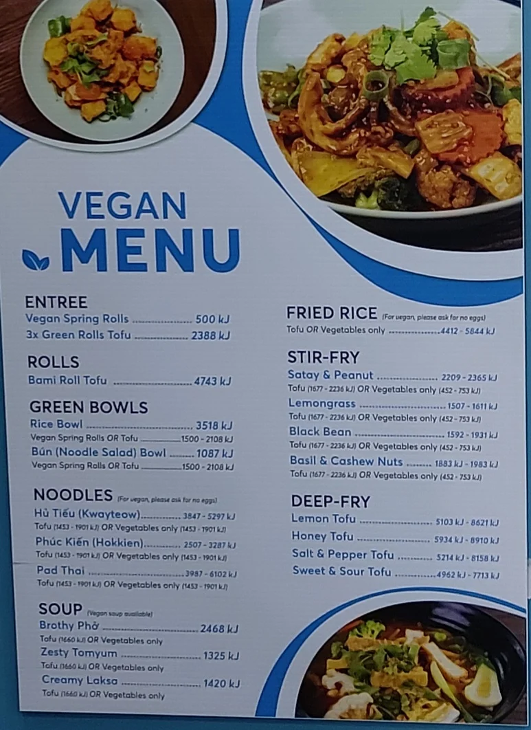 Menu, Bami Warrnambool