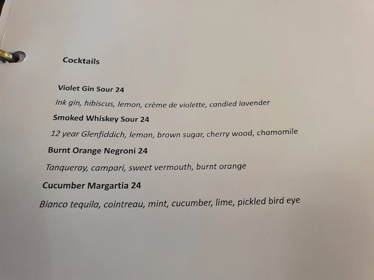 Menu, Homage Restaurant