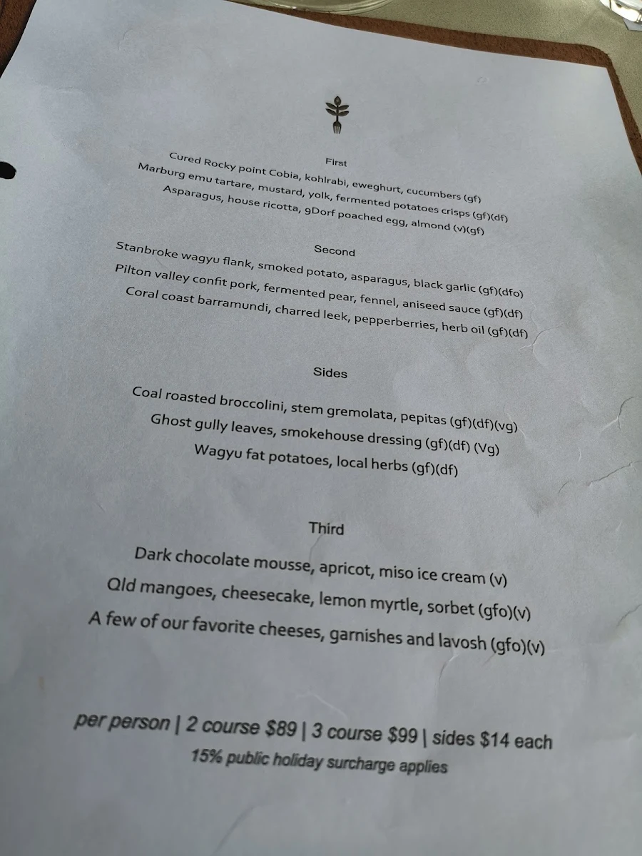 Menu, Homage Restaurant