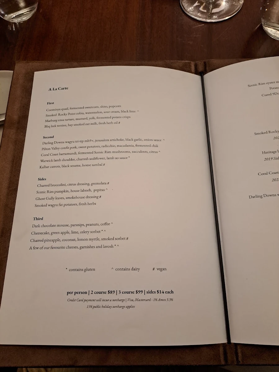Menu, Homage Restaurant