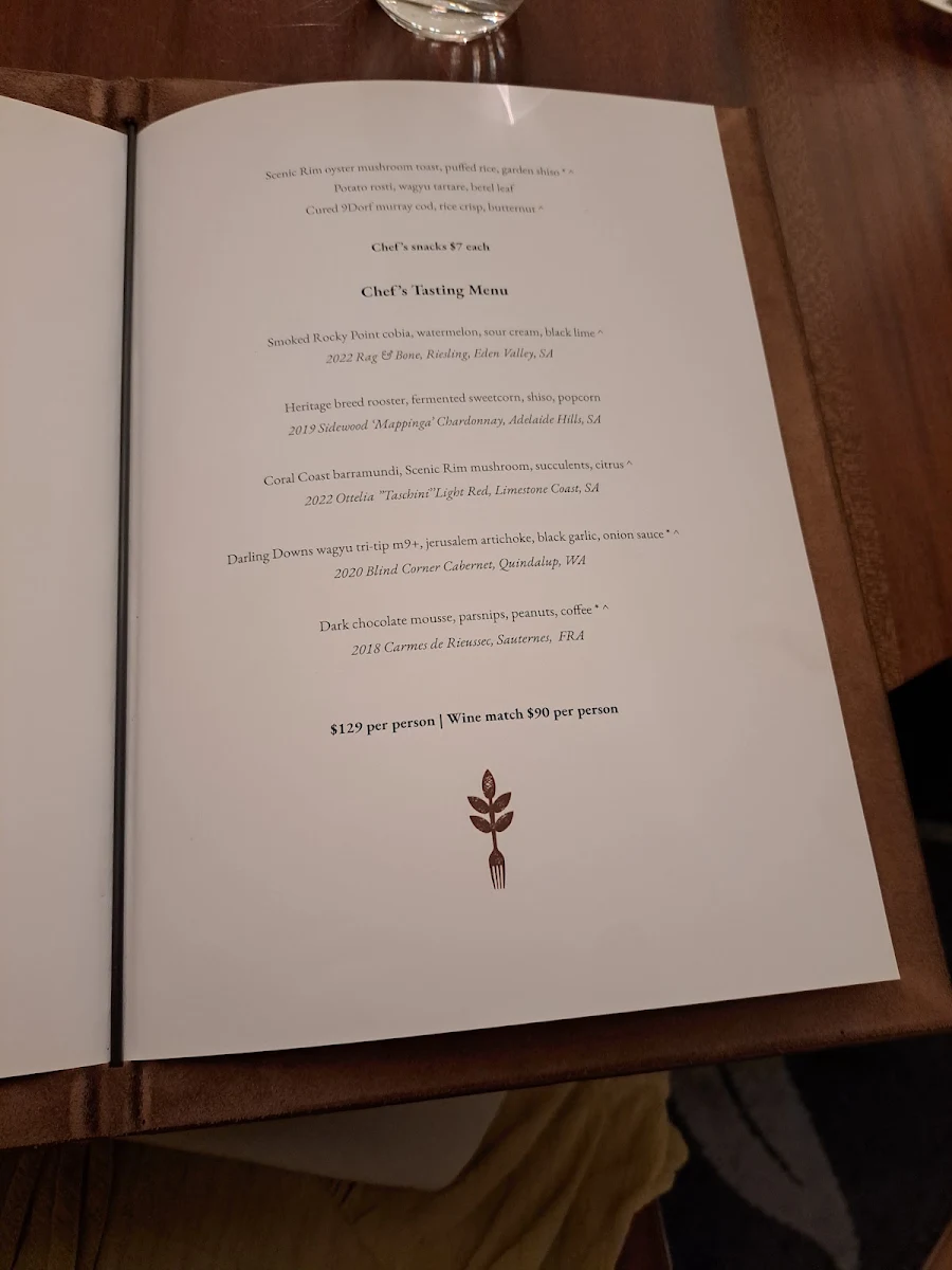 Menu, Homage Restaurant