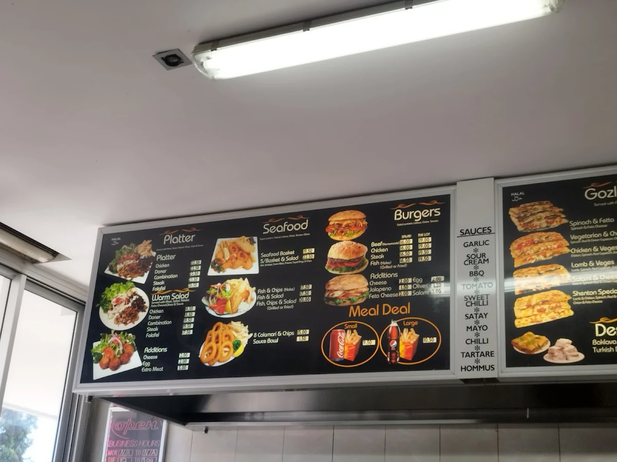 Menu, Shenton Kebabs Turkish Bakery