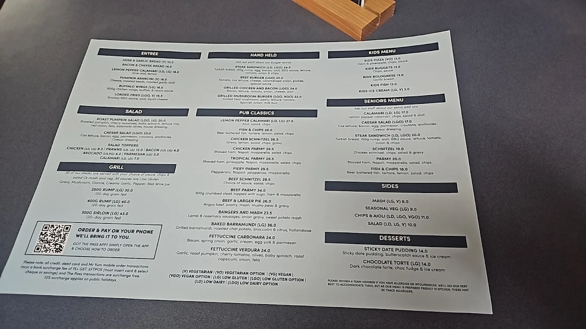 Menu, Hotel Allen