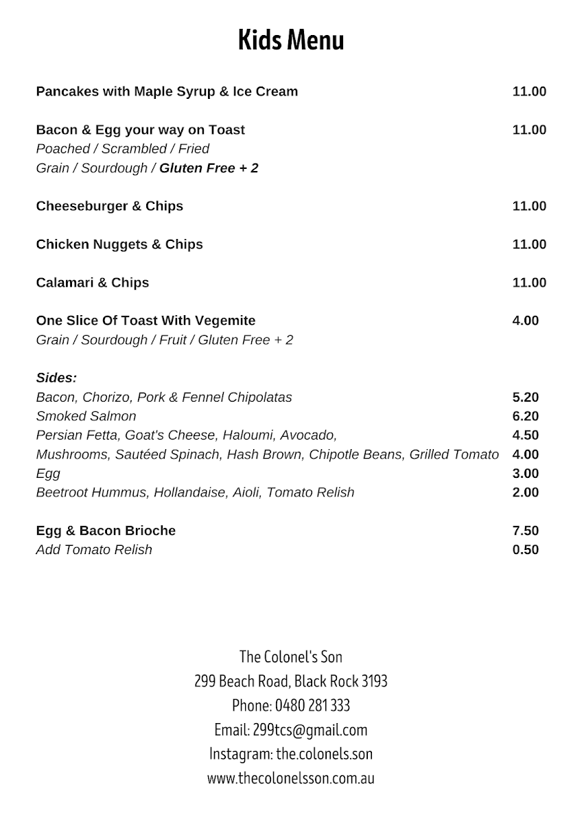 Menu, The Colonel's Son