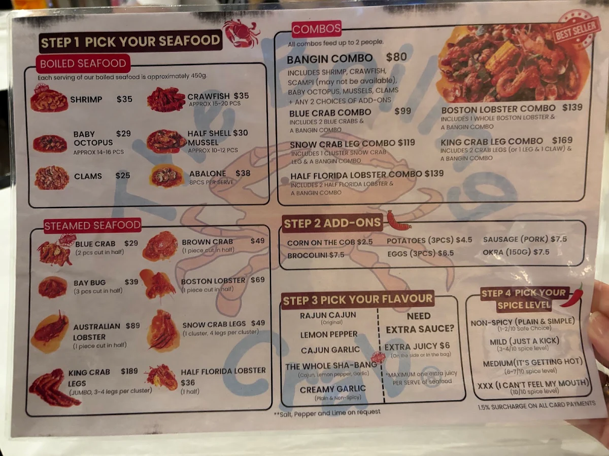 Menu, The Boiling Crab | Sydney CBD