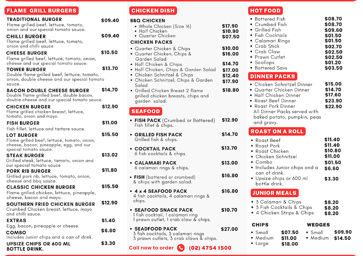 Menu, Homers - Takeaway