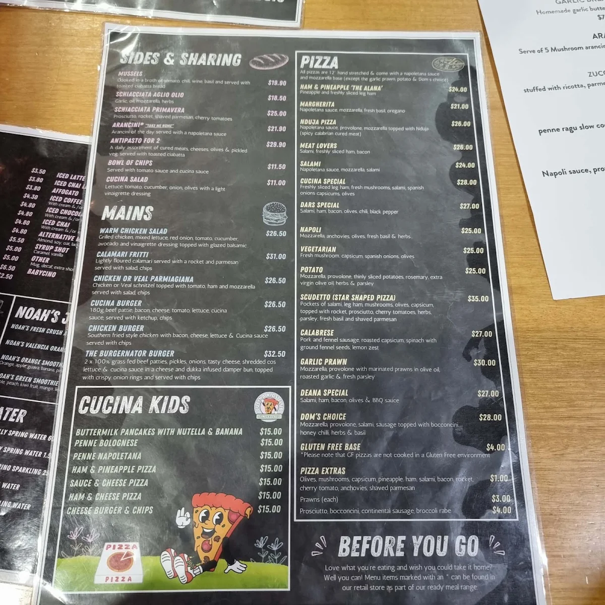 Menu, Fine Food Cucina