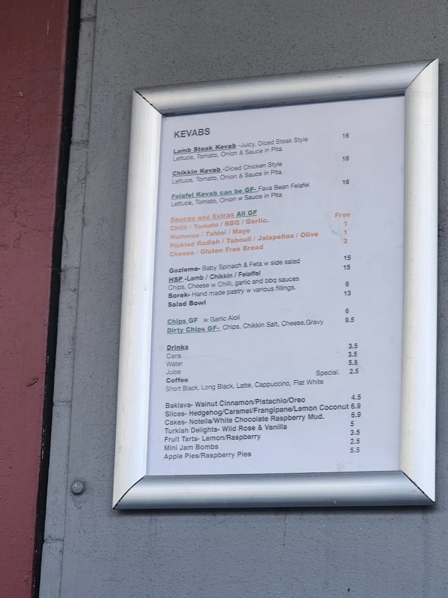 Menu, Kevabs
