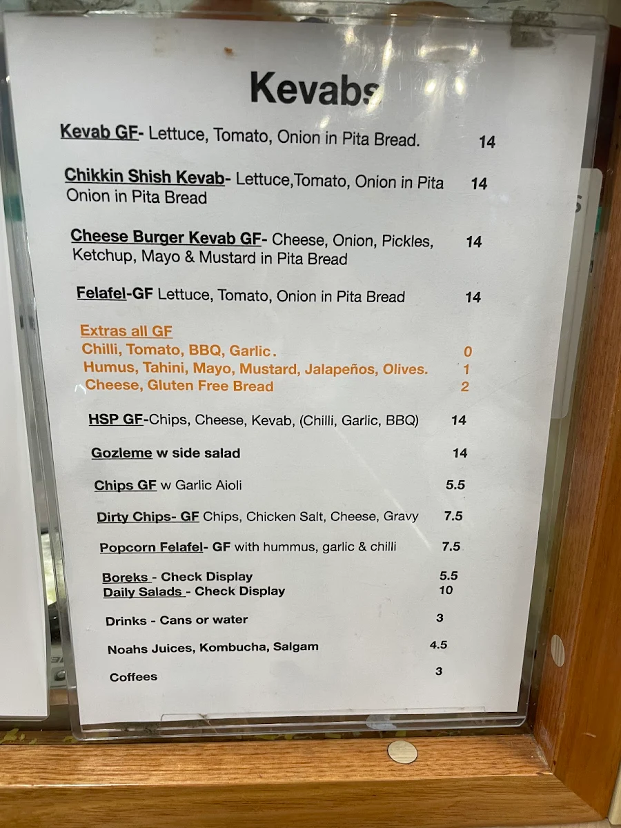 Menu, Kevabs