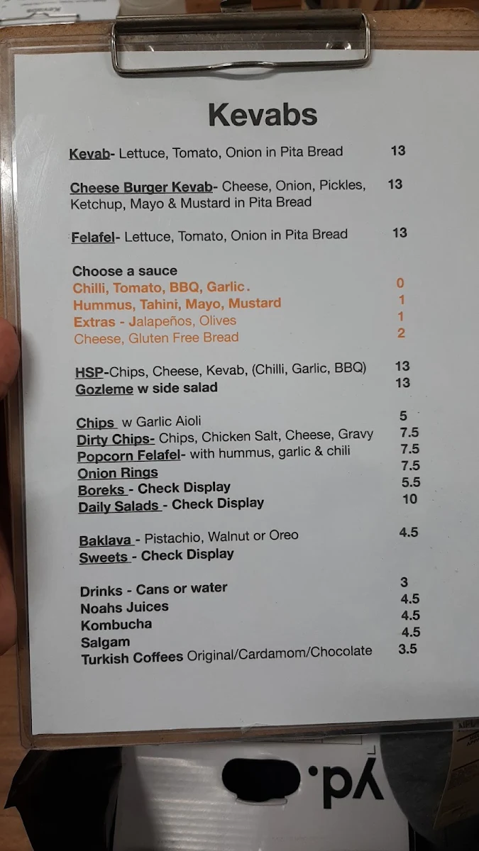 Menu, Kevabs