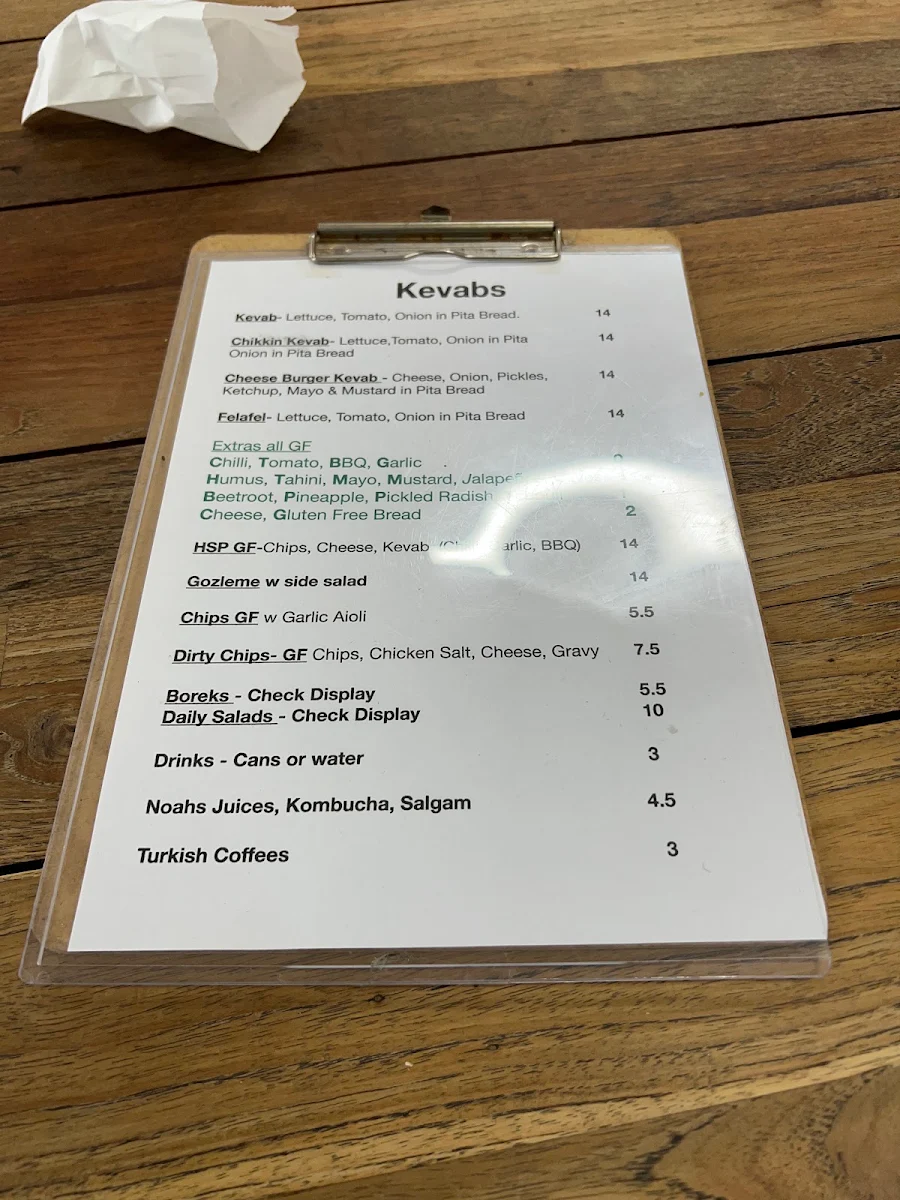Menu, Kevabs